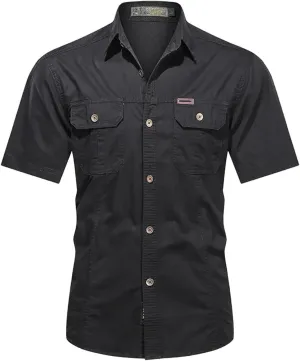 Men's Thin Short Sleeved Shirts Outdoor Work Clothes Multi Bag Half Sleeved Tops Pure Cotton Washed Shirts
