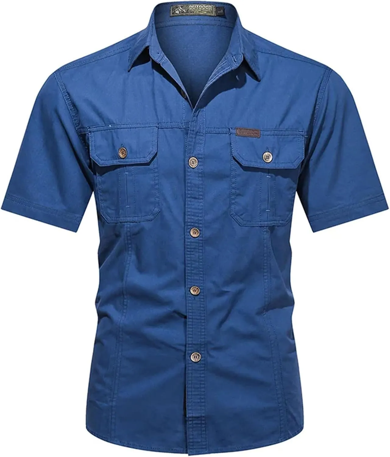 Men's Thin Short Sleeved Shirts Outdoor Work Clothes Multi Bag Half Sleeved Tops Pure Cotton Washed Shirts