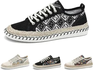 Men's Trendy Ethnic Style Low Top Slip On Shoes, Comfortable Non-Slip Breathable Lace-Up Sneakers, for Men's Outdoor Activities Fisherman Shoes