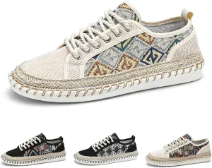 Men's Trendy Ethnic Style Low Top Slip On Shoes, Comfortable Non-Slip Breathable Lace-Up Sneakers, for Men's Outdoor Activities Fisherman Shoes