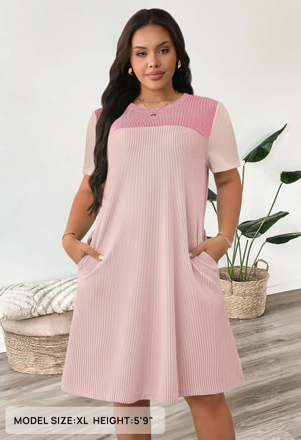 MEROKEETY Women's 2025 Spring Summer Mini Dresses Casual Short Sleeve Crewneck T Shirt Shift Dress