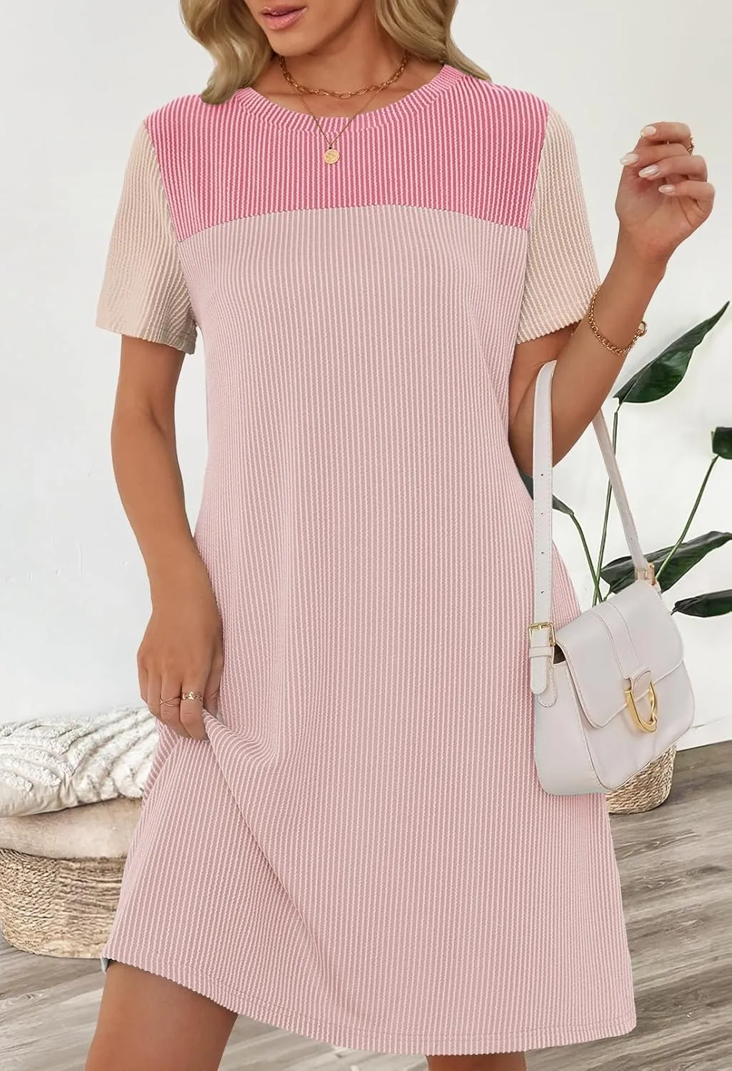 MEROKEETY Women's 2025 Spring Summer Mini Dresses Casual Short Sleeve Crewneck T Shirt Shift Dress