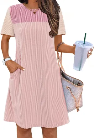 MEROKEETY Women's 2025 Spring Summer Mini Dresses Casual Short Sleeve Crewneck T Shirt Shift Dress
