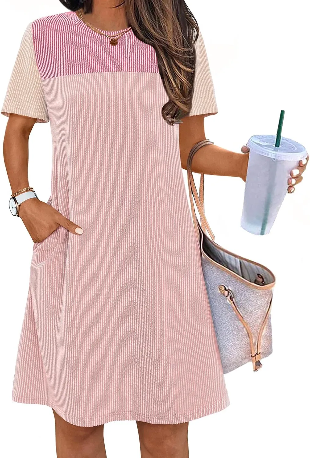 MEROKEETY Women's 2025 Spring Summer Mini Dresses Casual Short Sleeve Crewneck T Shirt Shift Dress