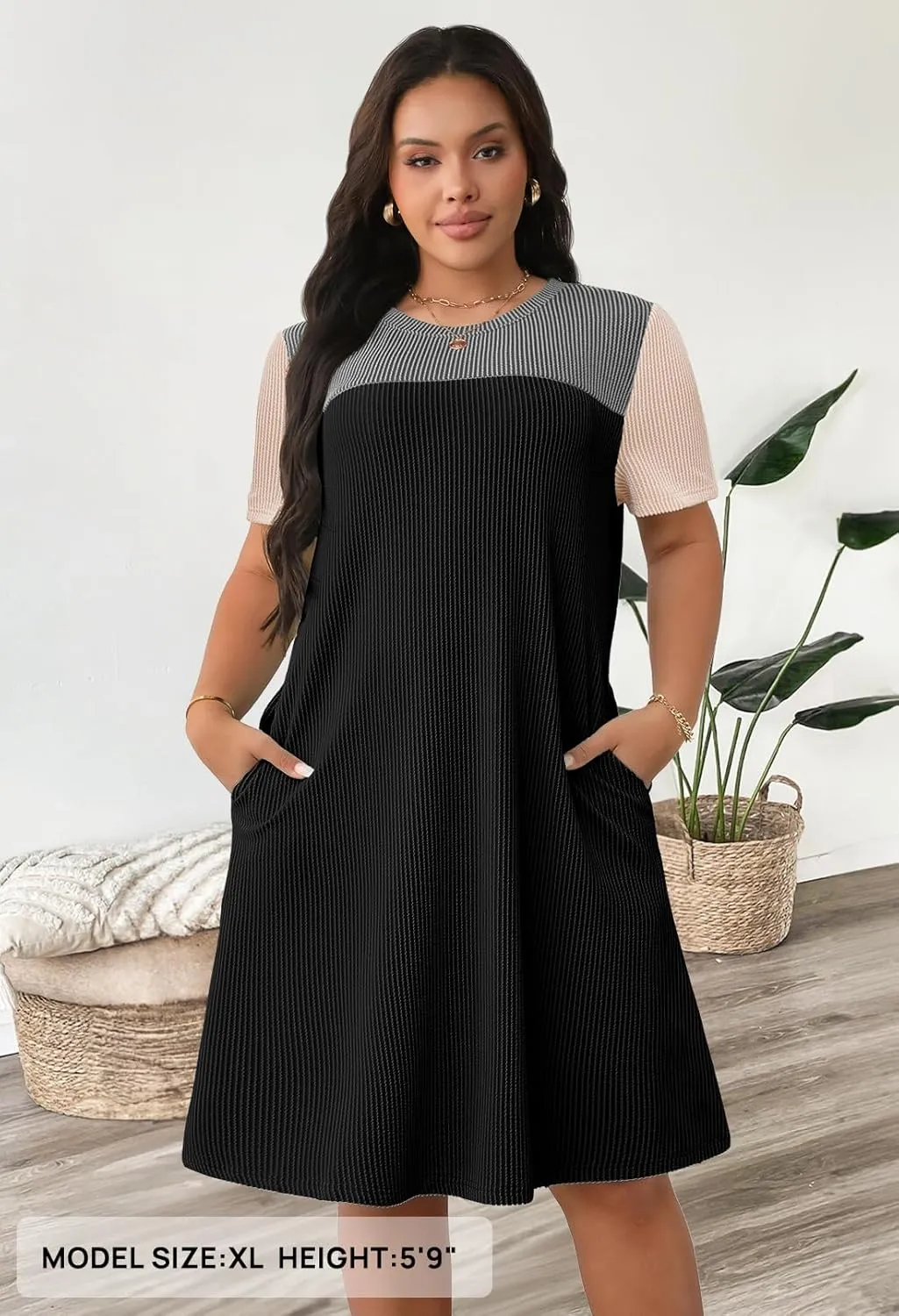 MEROKEETY Women's 2025 Spring Summer Mini Dresses Casual Short Sleeve Crewneck T Shirt Shift Dress
