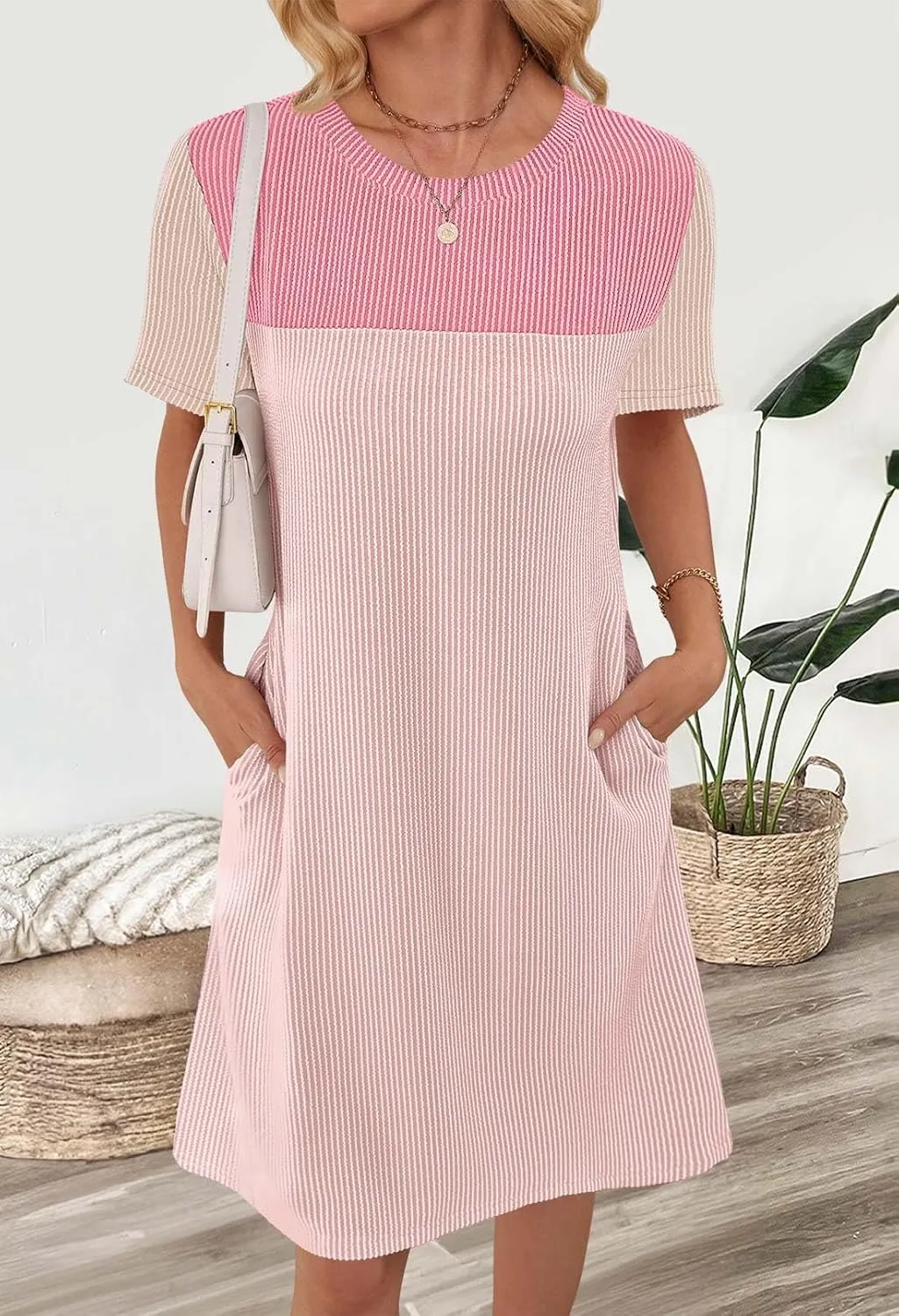 MEROKEETY Women's 2025 Spring Summer Mini Dresses Casual Short Sleeve Crewneck T Shirt Shift Dress
