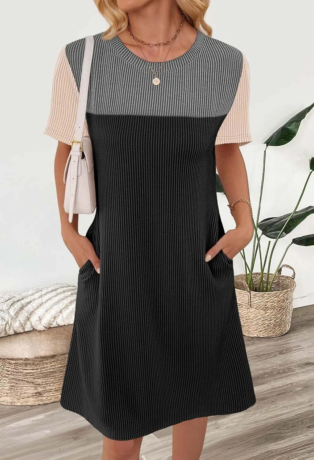 MEROKEETY Women's 2025 Spring Summer Mini Dresses Casual Short Sleeve Crewneck T Shirt Shift Dress