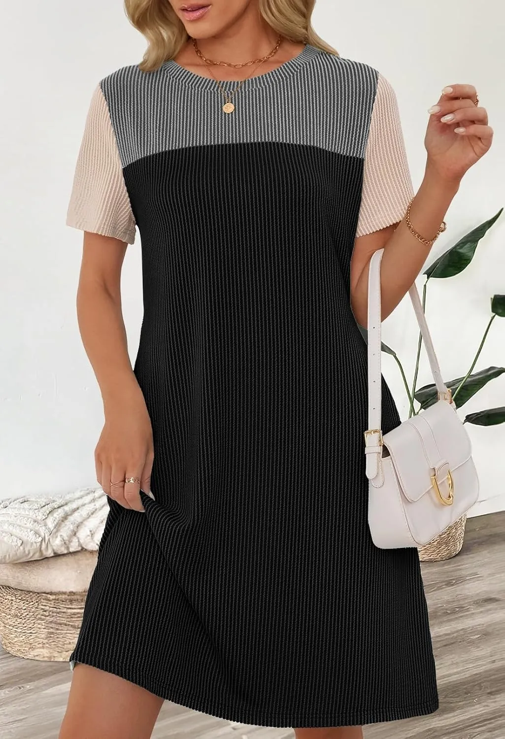 MEROKEETY Women's 2025 Spring Summer Mini Dresses Casual Short Sleeve Crewneck T Shirt Shift Dress