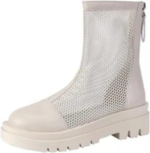 Mesh Boots for Women Platform Combat Mesh Booties Round Toe High Top Sandals Womens Back Zipper Dress Fishnet Boots