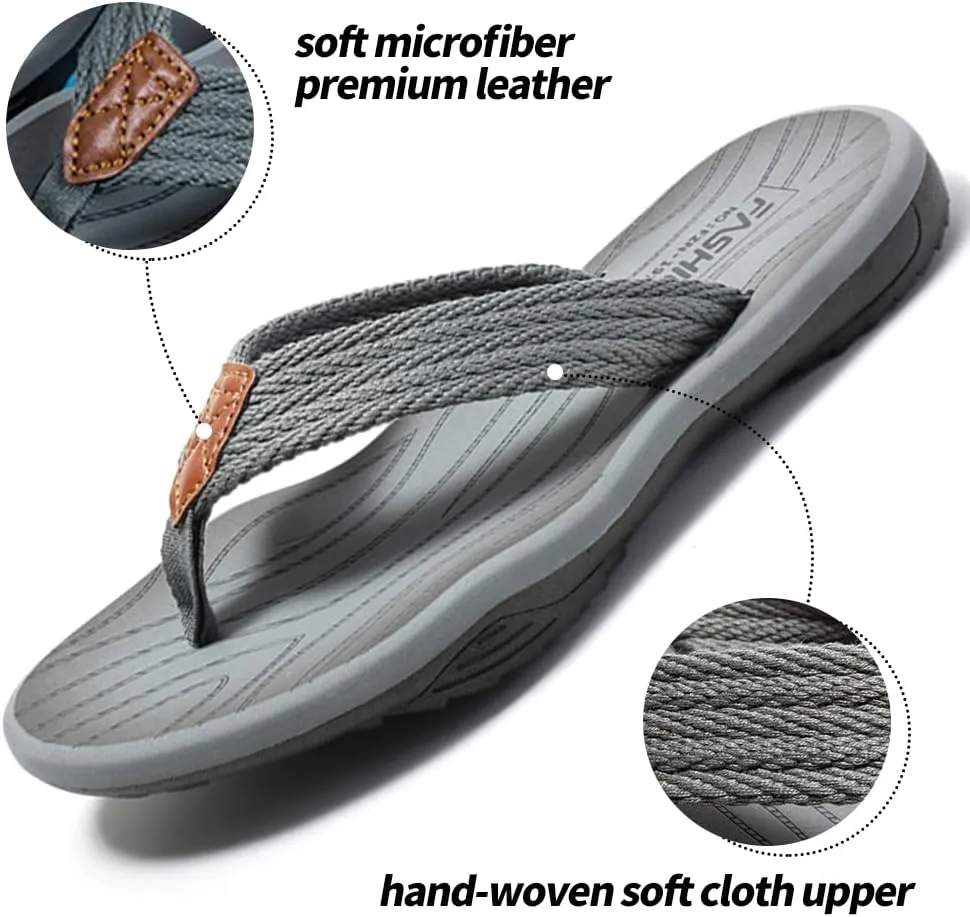 MGGMOKAY Men's Flip Flops Sandal Comfortable Thong Sandals Arch Support Casual T-Strap Sandals for Men Summer Beach Slides Shoes