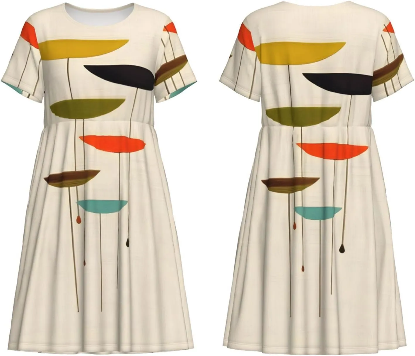 Mid Century Modern Prints Womens Summer Dress Casual Swing Short Sleeve Sundresses for Daily Wear, Shopping