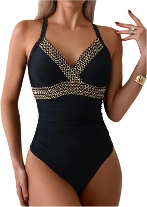 Milumia Women's Contrast Binding One Piece Swimsuit Spaghetti Strap Bathing Suit
