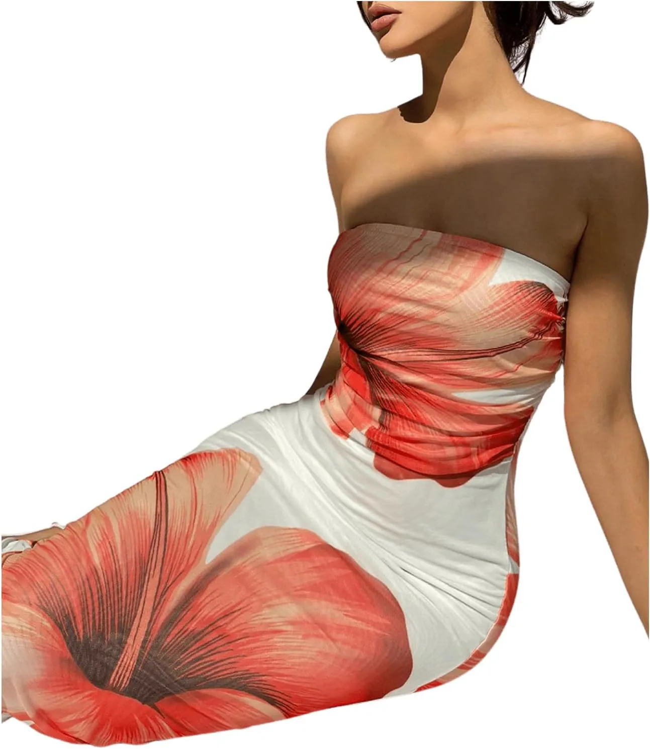 Milumia Women's Floral Strapless Bodycon Maxi Dress Summer Tube Top Dresses