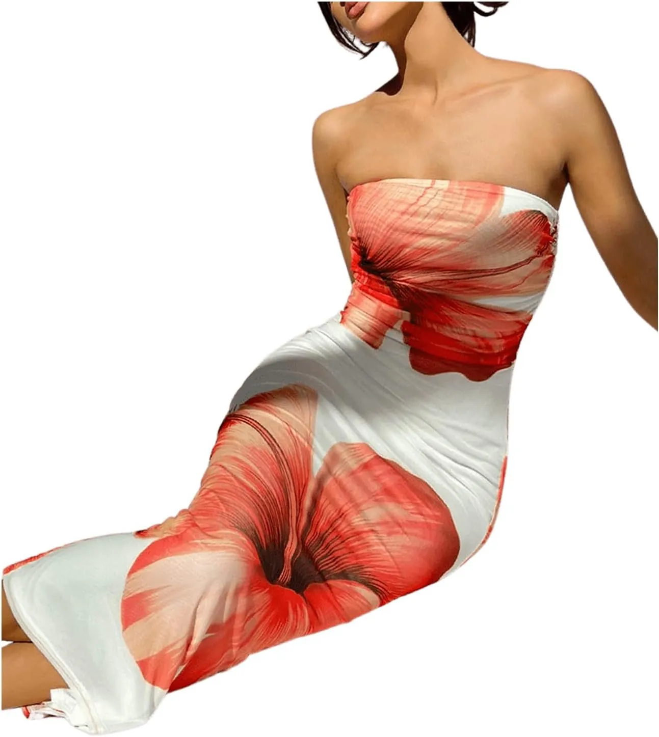 Milumia Women's Floral Strapless Bodycon Maxi Dress Summer Tube Top Dresses