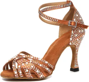 Minishion Comfortable High Heel Dance Shoes for Women Pearl Beaded Wedding Sandals