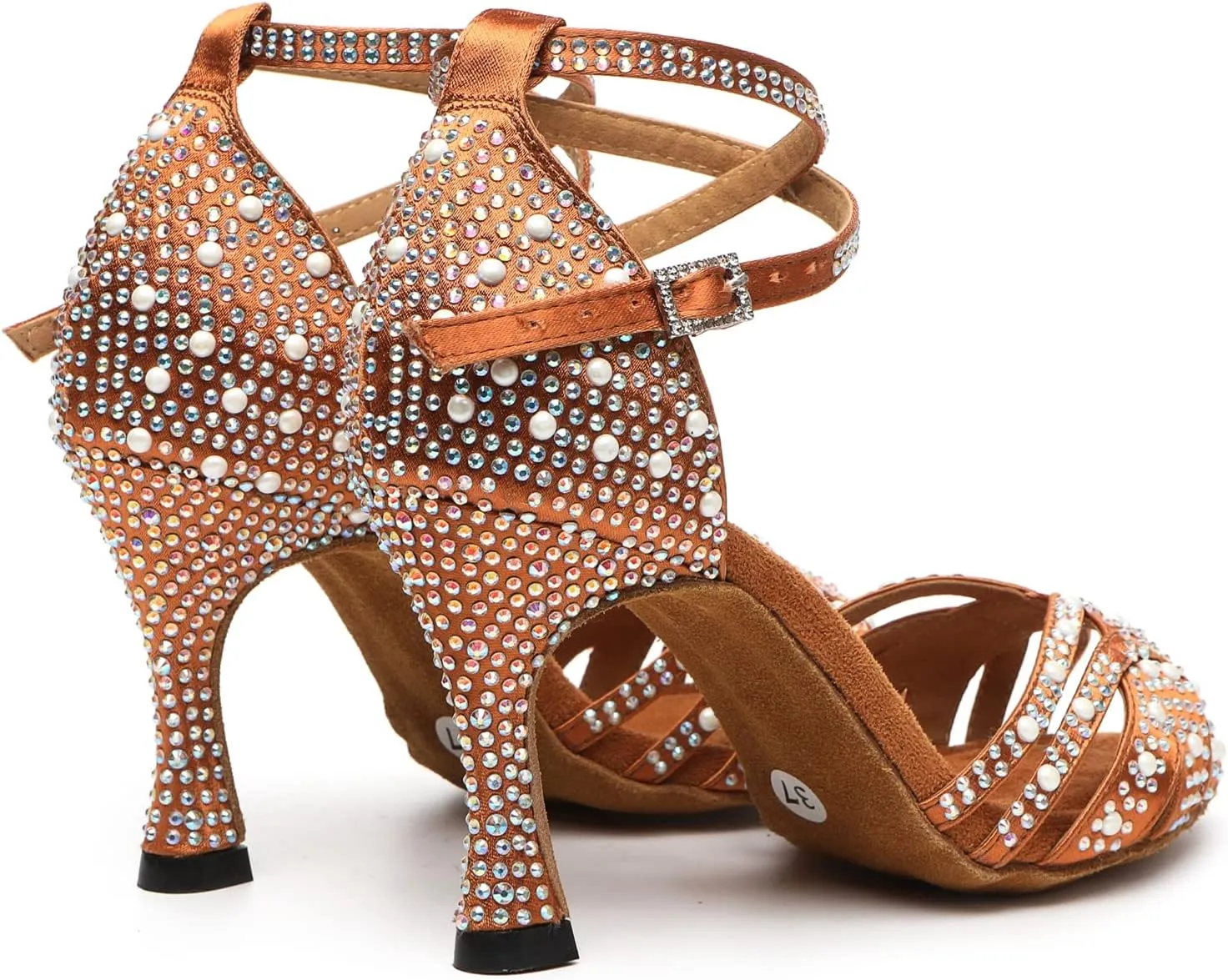 Minishion Comfortable High Heel Dance Shoes for Women Pearl Beaded Wedding Sandals