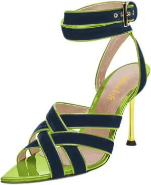 miss left Women Sexy Strappy Stiletto High Heel Sandals Open Pointy Toe Cross Straps Buckle Pumps Soft Velvet Weekend Party Shoes Size 4-16 US