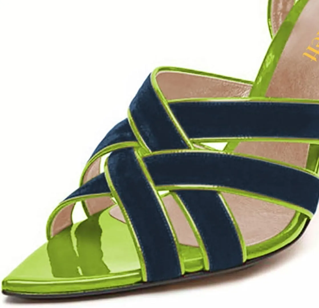 miss left Women Sexy Strappy Stiletto High Heel Sandals Open Pointy Toe Cross Straps Buckle Pumps Soft Velvet Weekend Party Shoes Size 4-16 US