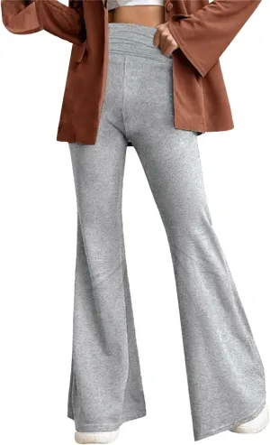 Miyaomn Women's Flare Leggings Fold Over Yoga Pants Y2K Low Rise Wide Leg Bell Bottom Sweatpants Soft Bootcut Skinny Leggings