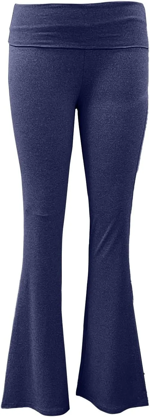 Miyaomn Women's Flare Leggings Fold Over Yoga Pants Y2K Low Rise Wide Leg Bell Bottom Sweatpants Soft Bootcut Skinny Leggings