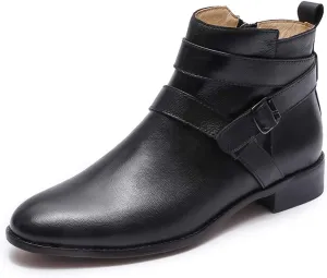 Mona flying Womens Leather Booties Ankle Boots with Side Zippers Low Heel Short Engineer Boots for Ladies