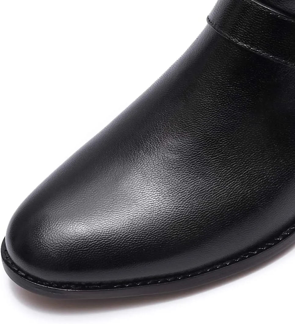 Mona flying Womens Leather Booties Ankle Boots with Side Zippers Low Heel Short Engineer Boots for Ladies