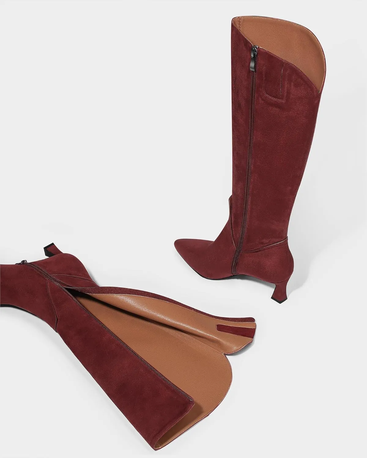 MUCCCUTE Knee High Boots for Women Kitten Heel Tall Boots Pointed Toe Slip On Sexy Fashion Long Botas with Full Side Zipper
