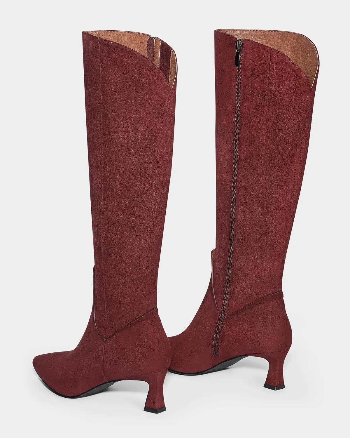 MUCCCUTE Knee High Boots for Women Kitten Heel Tall Boots Pointed Toe Slip On Sexy Fashion Long Botas with Full Side Zipper