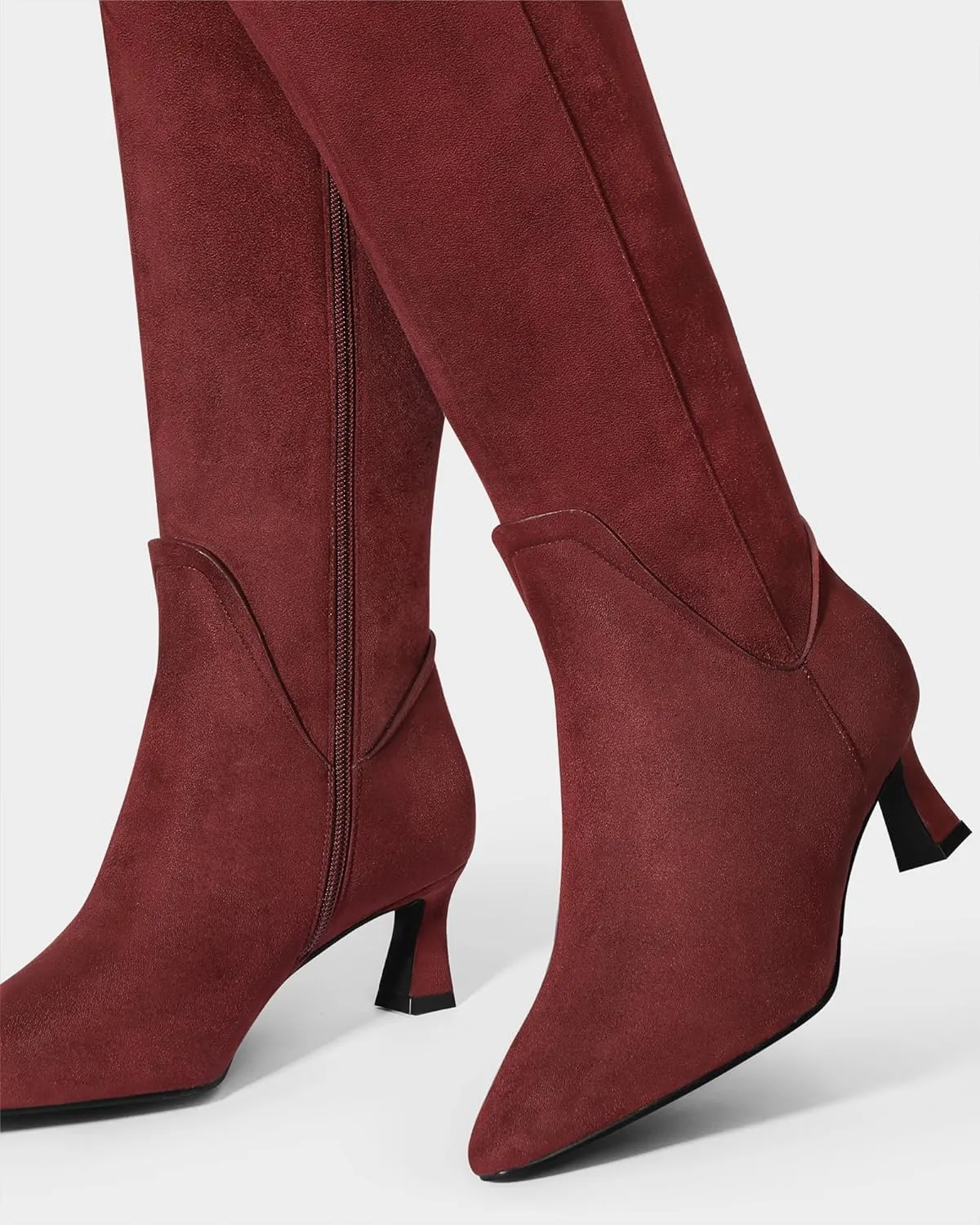 MUCCCUTE Knee High Boots for Women Kitten Heel Tall Boots Pointed Toe Slip On Sexy Fashion Long Botas with Full Side Zipper
