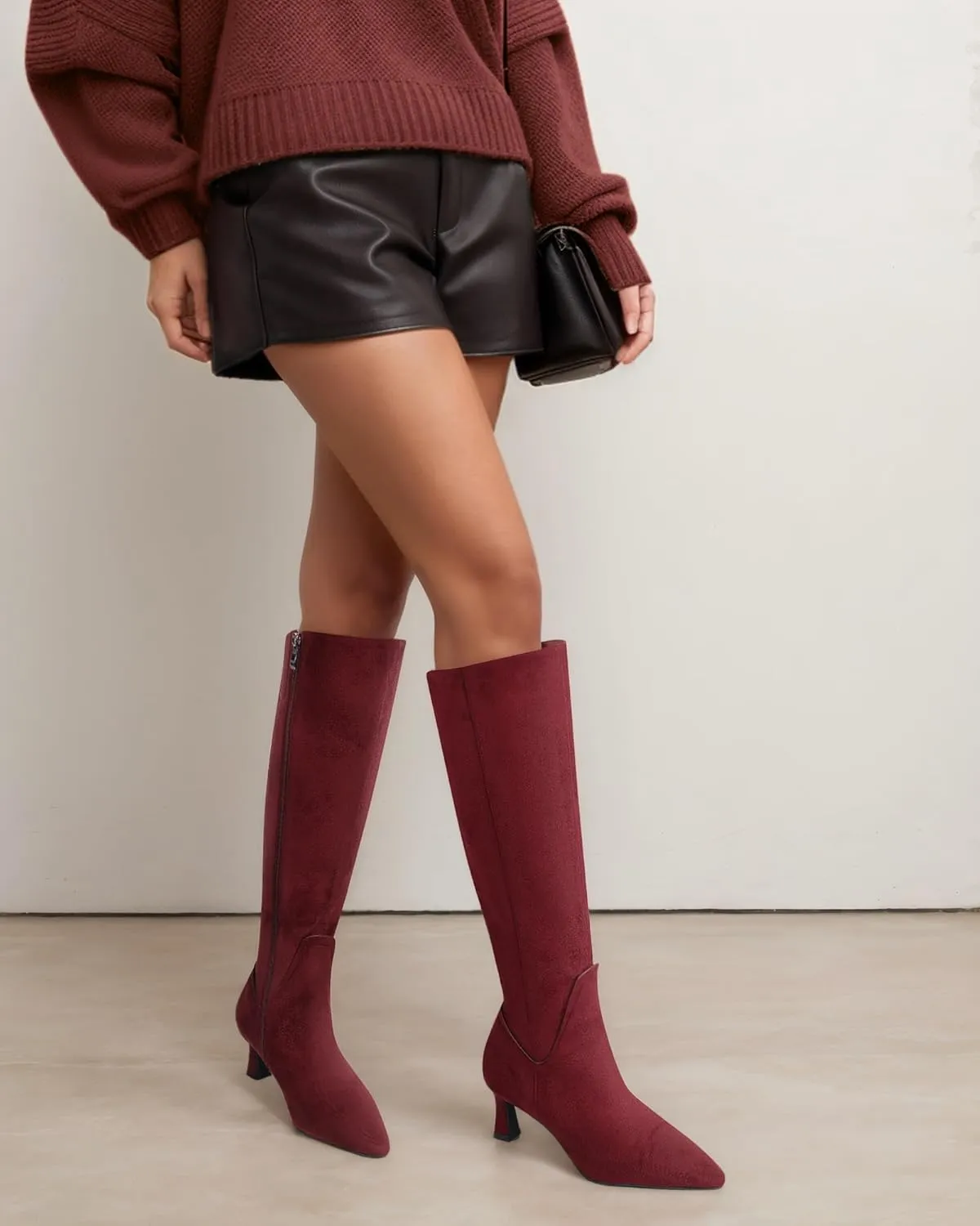 MUCCCUTE Knee High Boots for Women Kitten Heel Tall Boots Pointed Toe Slip On Sexy Fashion Long Botas with Full Side Zipper