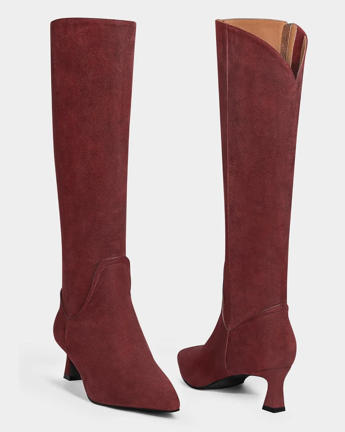 MUCCCUTE Knee High Boots for Women Kitten Heel Tall Boots Pointed Toe Slip On Sexy Fashion Long Botas with Full Side Zipper