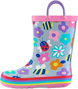 mysoft Kids Rain Boots for Girls Boys Toddler Waterproof Rubber Cute Printed with Easy-On Handles