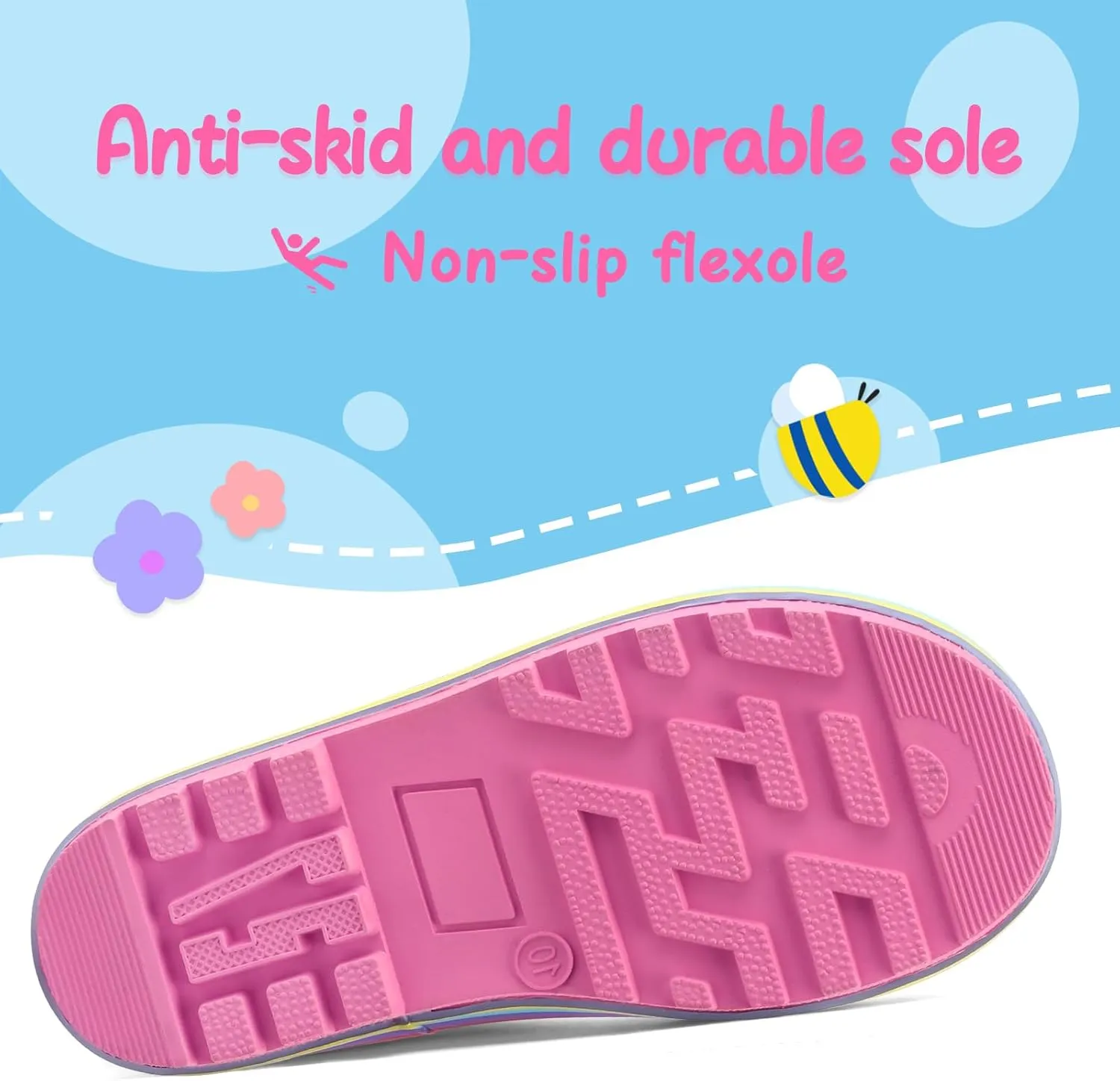 mysoft Kids Rain Boots for Girls Boys Toddler Waterproof Rubber Cute Printed with Easy-On Handles