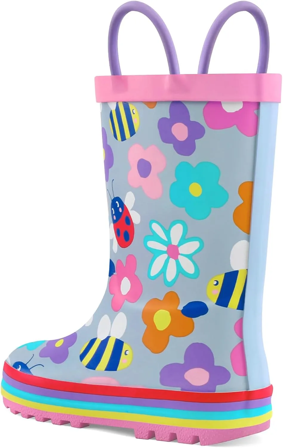 mysoft Kids Rain Boots for Girls Boys Toddler Waterproof Rubber Cute Printed with Easy-On Handles