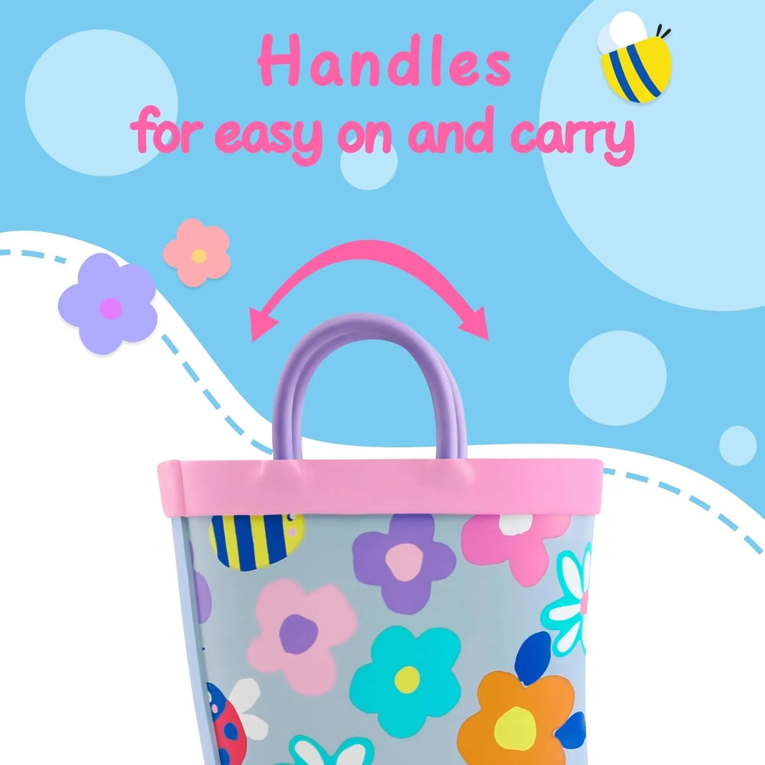 mysoft Kids Rain Boots for Girls Boys Toddler Waterproof Rubber Cute Printed with Easy-On Handles