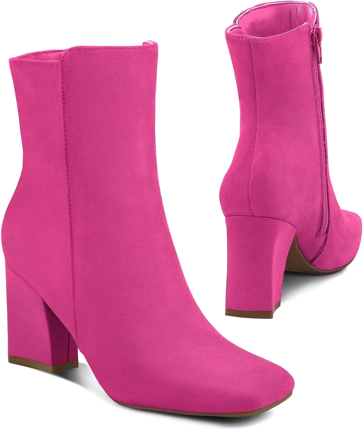 mysoft Women's Ankle Boots Square Toe Side Zipper GoGo Boots Chunky Block Heel Mid Calf Low Heeled Short Booties