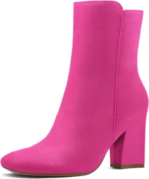 mysoft Women's Ankle Boots Square Toe Side Zipper GoGo Boots Chunky Block Heel Mid Calf Low Heeled Short Booties