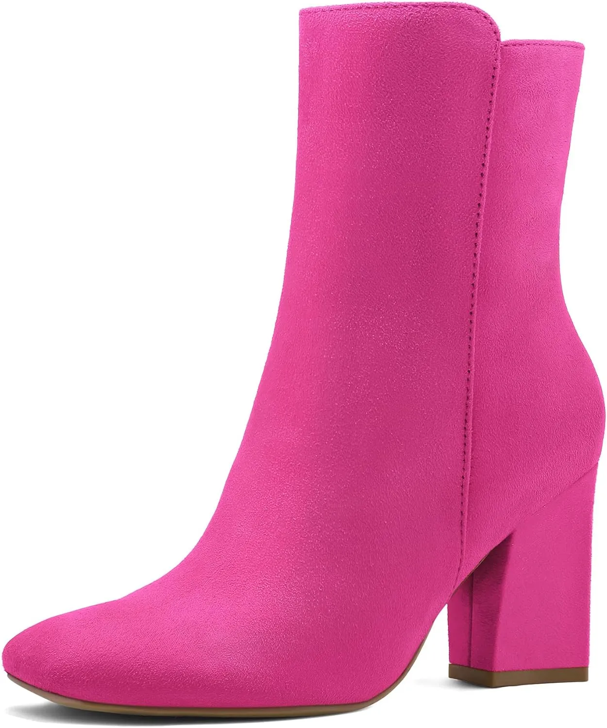mysoft Women's Ankle Boots Square Toe Side Zipper GoGo Boots Chunky Block Heel Mid Calf Low Heeled Short Booties