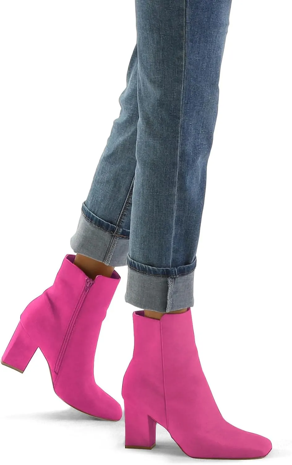 mysoft Women's Ankle Boots Square Toe Side Zipper GoGo Boots Chunky Block Heel Mid Calf Low Heeled Short Booties