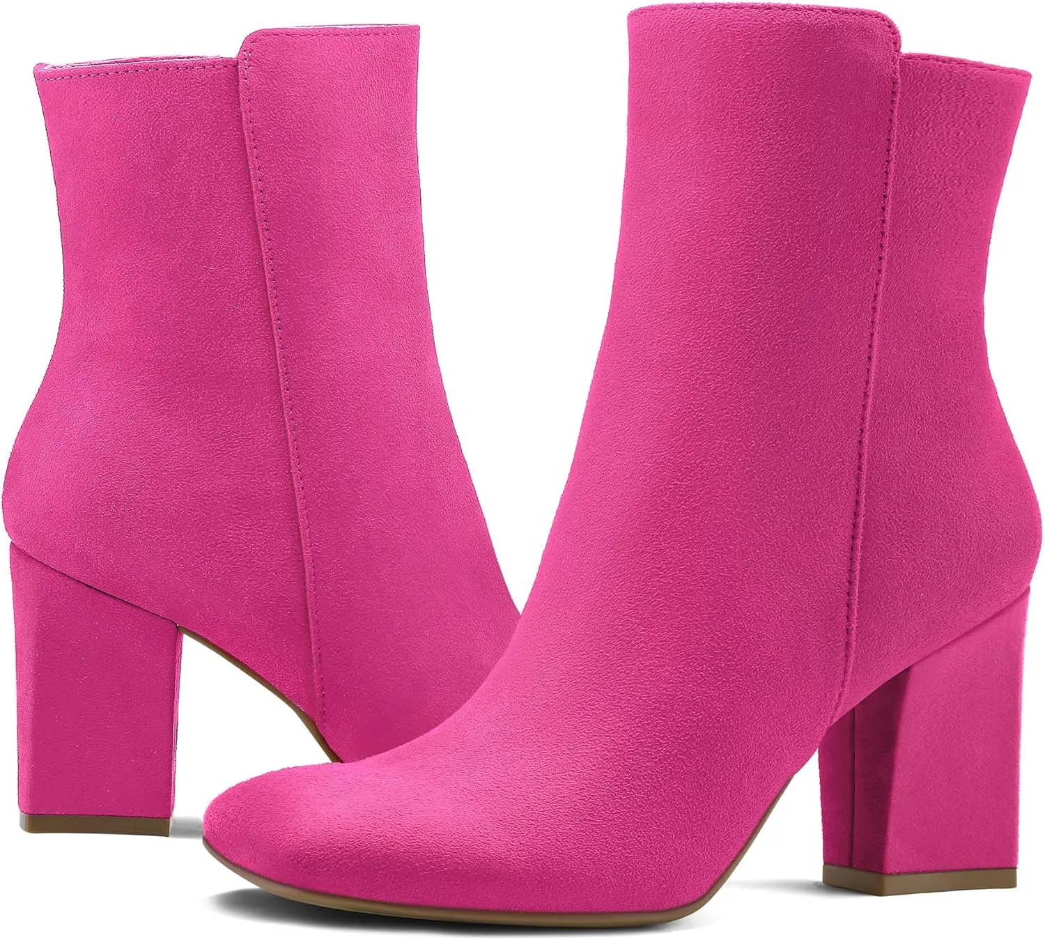 mysoft Women's Ankle Boots Square Toe Side Zipper GoGo Boots Chunky Block Heel Mid Calf Low Heeled Short Booties