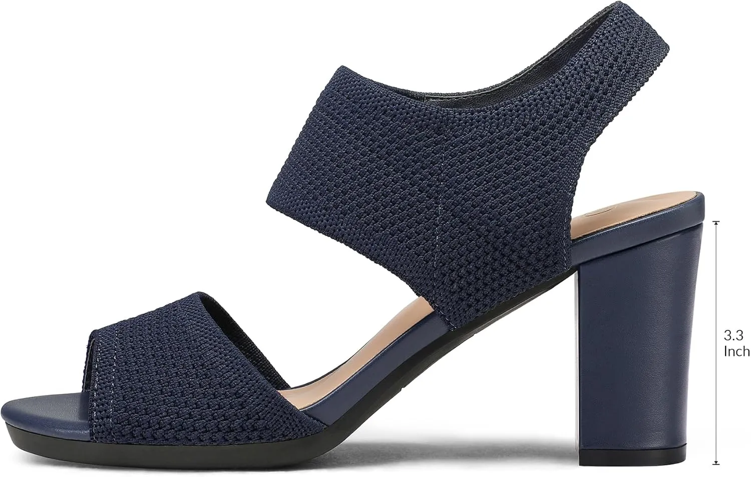 mysoft Women's Chunky Block High Heels Elastic Knit Open Toe Slingback Heeled Sandals