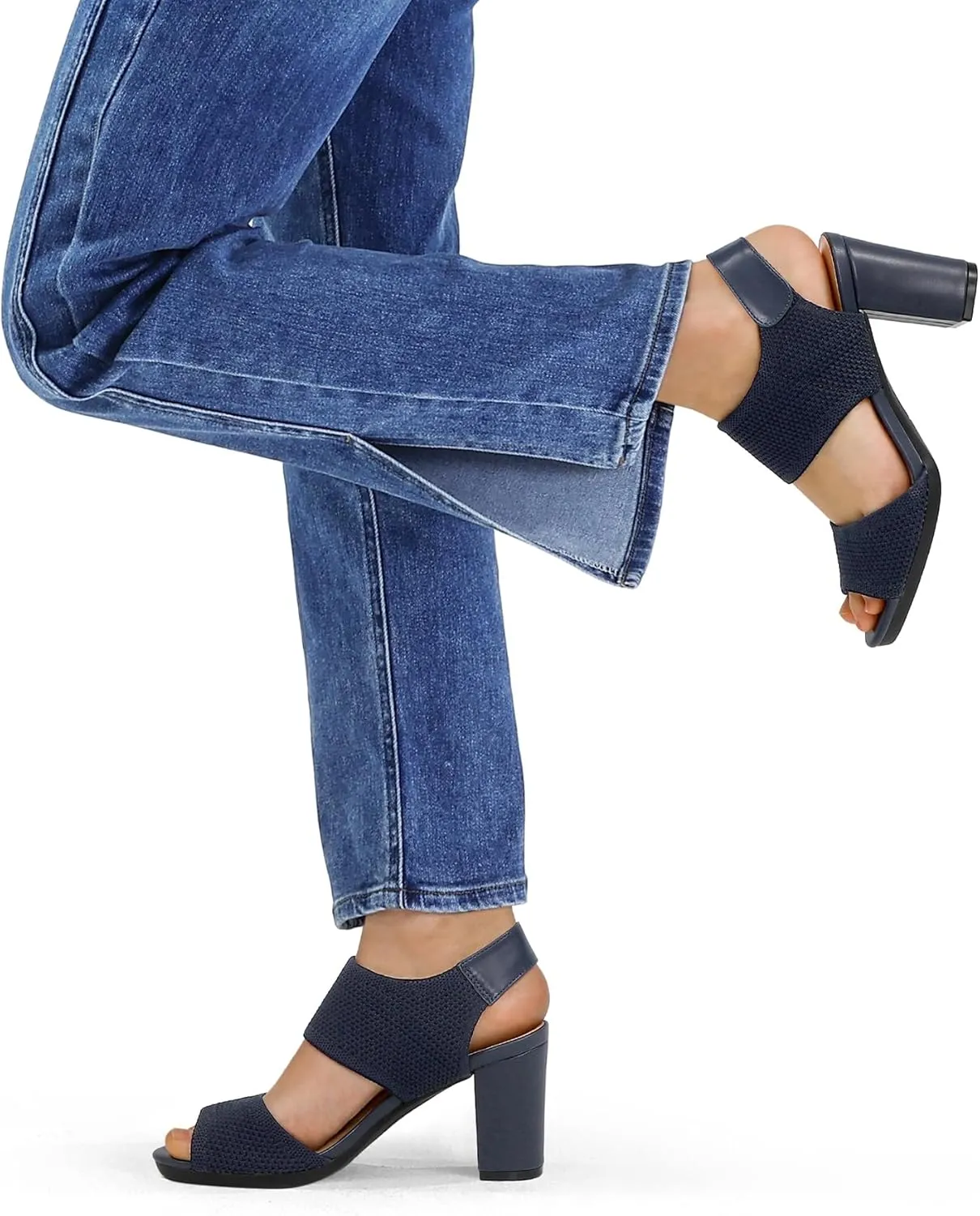 mysoft Women's Chunky Block High Heels Elastic Knit Open Toe Slingback Heeled Sandals