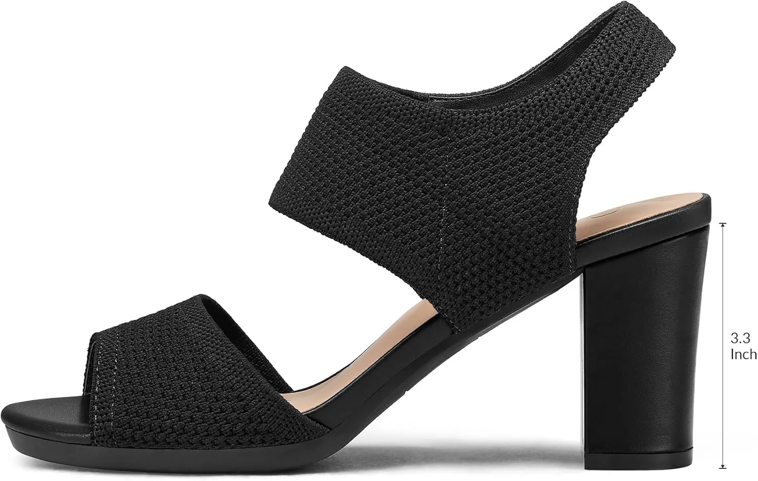 mysoft Women's Chunky Block High Heels Elastic Knit Open Toe Slingback Heeled Sandals