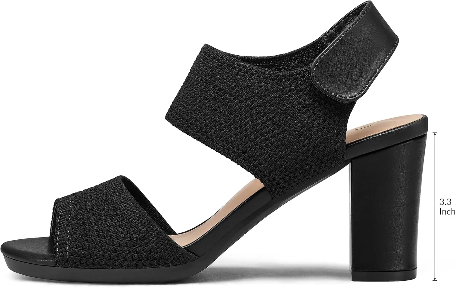 mysoft Women's Chunky Block High Heels Elastic Knit Open Toe Slingback Heeled Sandals