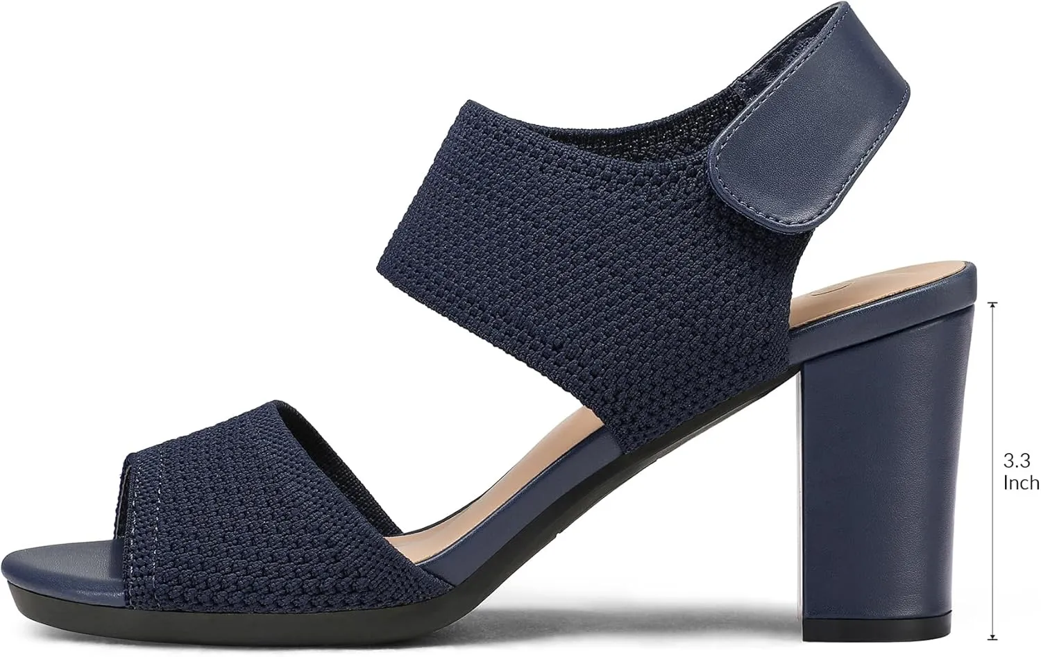 mysoft Women's Chunky Block High Heels Elastic Knit Open Toe Slingback Heeled Sandals