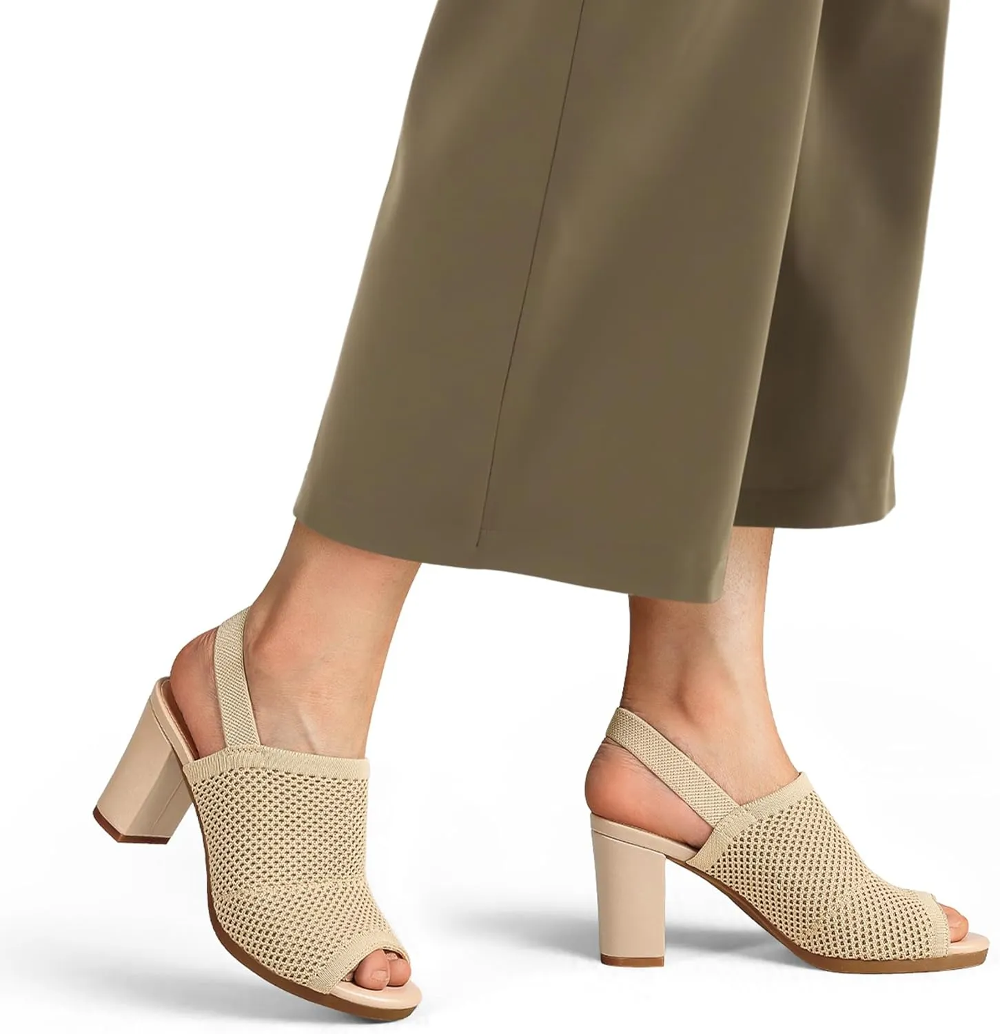 mysoft Women's Knit Chunky Block High Heels Elastic Slingback Open Toe 3 Inch Heeled Sandals