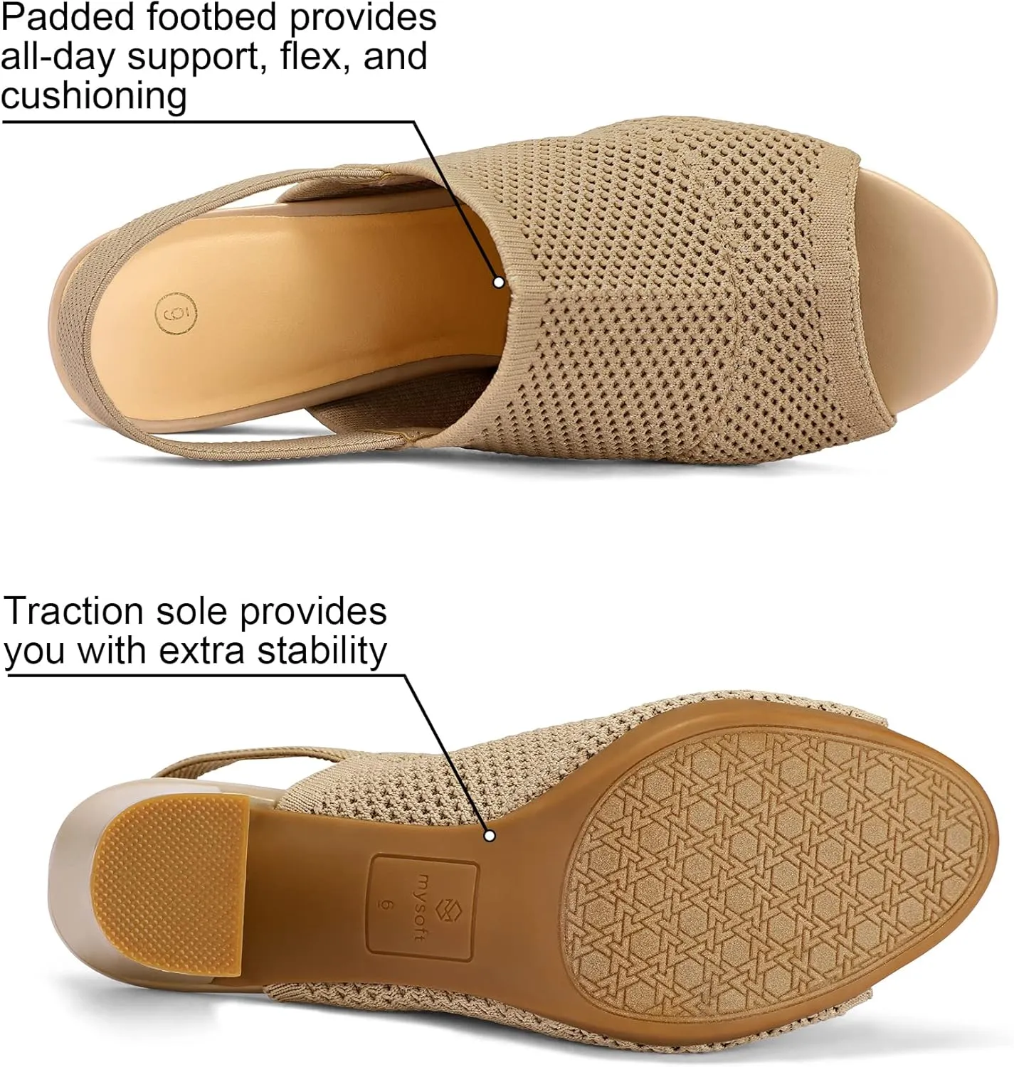 mysoft Women's Knit Chunky Block High Heels Elastic Slingback Open Toe 3 Inch Heeled Sandals