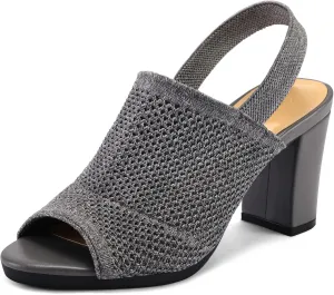 mysoft Women's Knit Chunky Block High Heels Elastic Slingback Open Toe 3 Inch Heeled Sandals