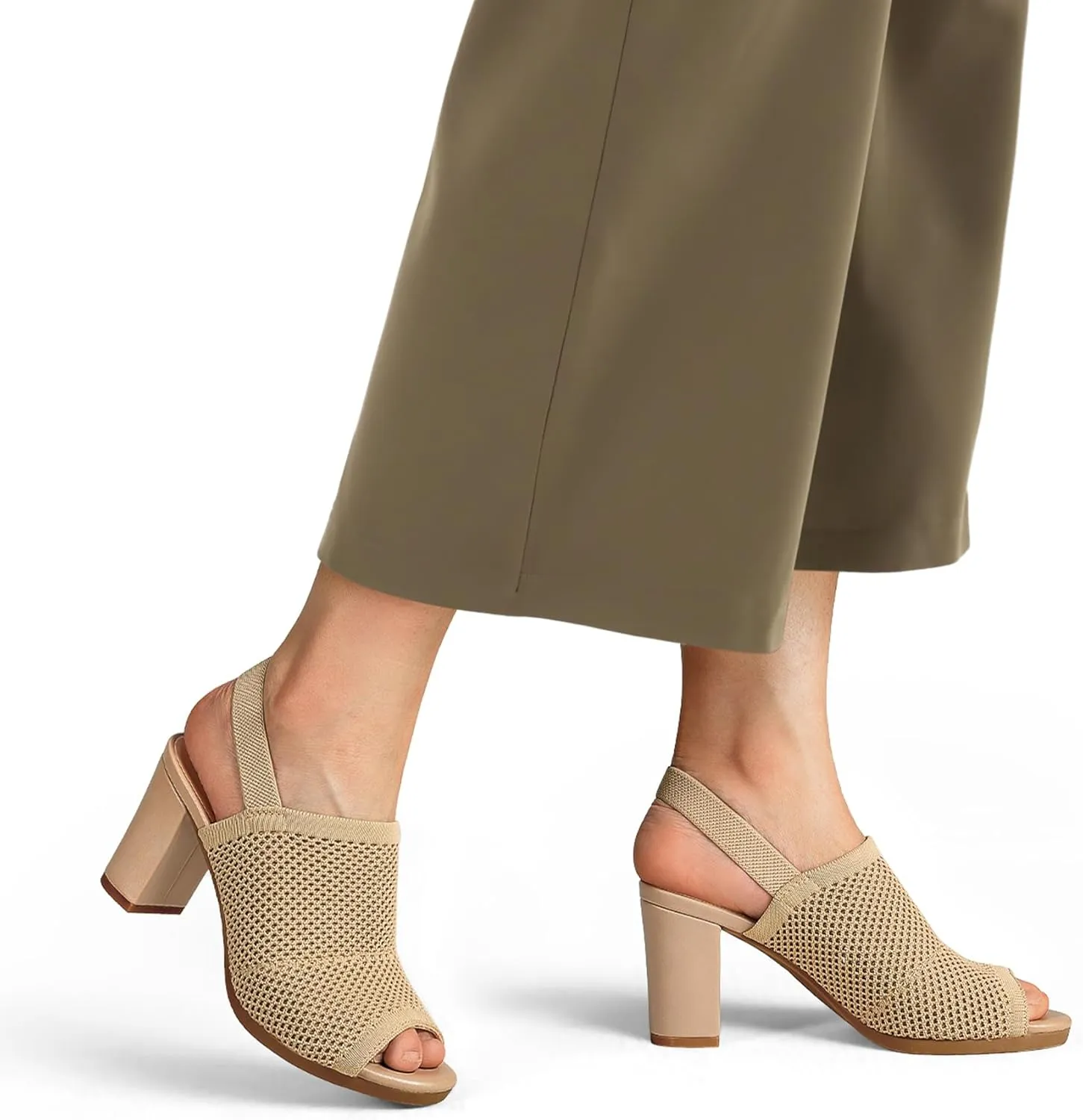mysoft Women's Knit Chunky Block High Heels Elastic Slingback Open Toe 3 Inch Heeled Sandals