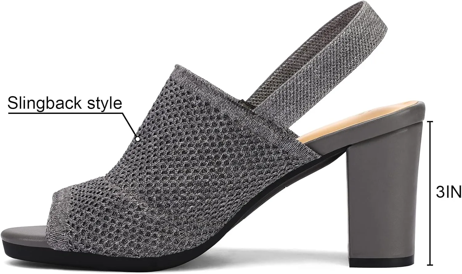 mysoft Women's Knit Chunky Block High Heels Elastic Slingback Open Toe 3 Inch Heeled Sandals